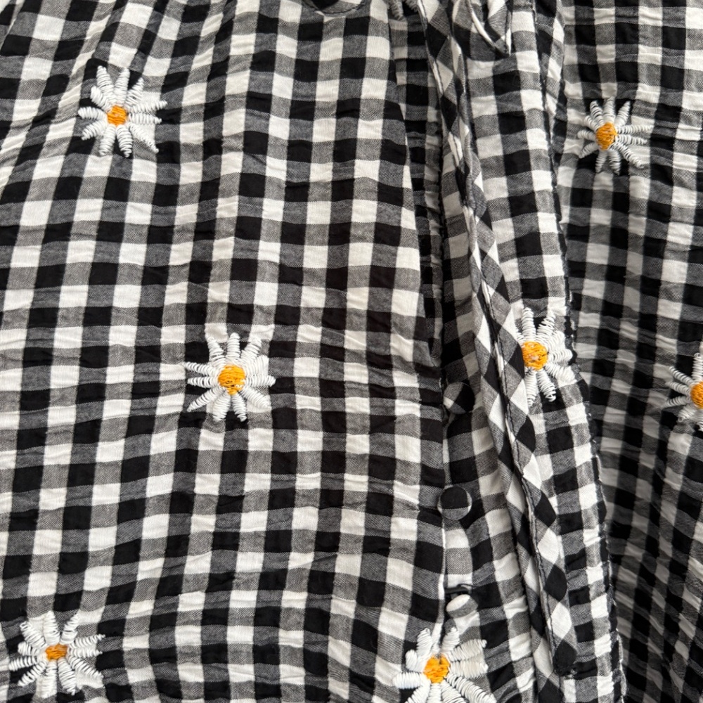 Zara Daisy Embroidered Checkered Tunic Dress with Ties XL - Picture 8 of 8